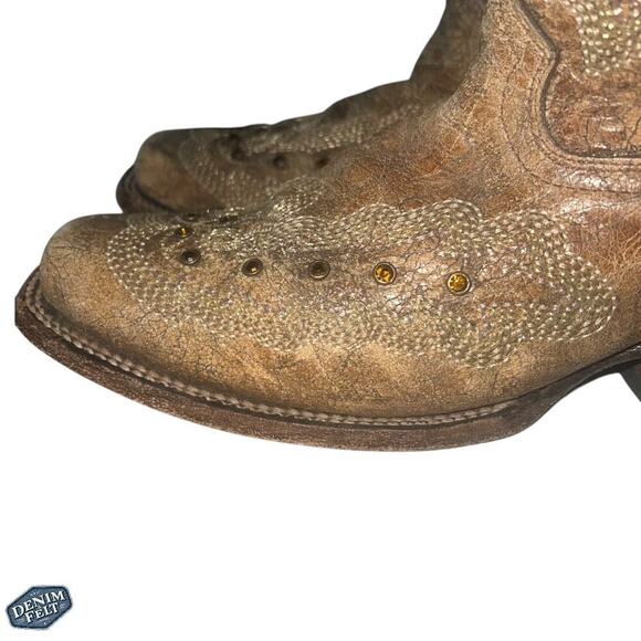 Corral Boots Women’s Metalic Cognac Stitching & Studs Square Toe Western Boots - Picture 7 of 16